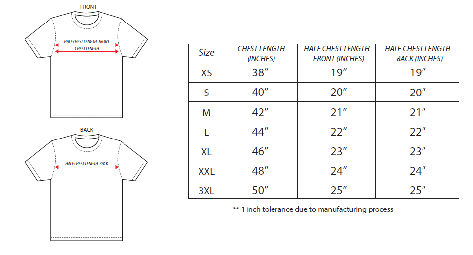 T-shirt Sizing Chart