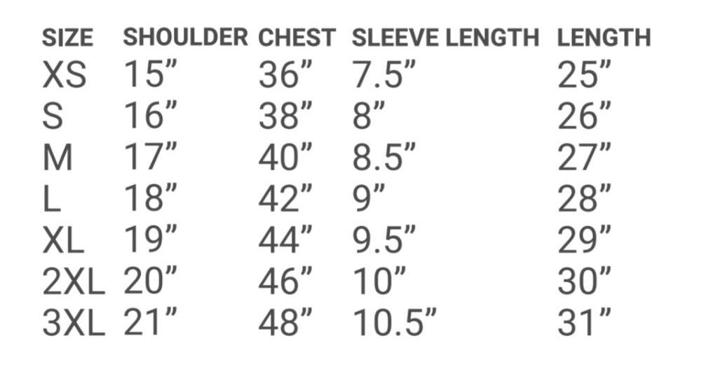 T-shirt Sizing Chart