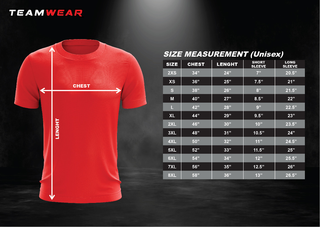 PMAA Teamwear Sizing Chart