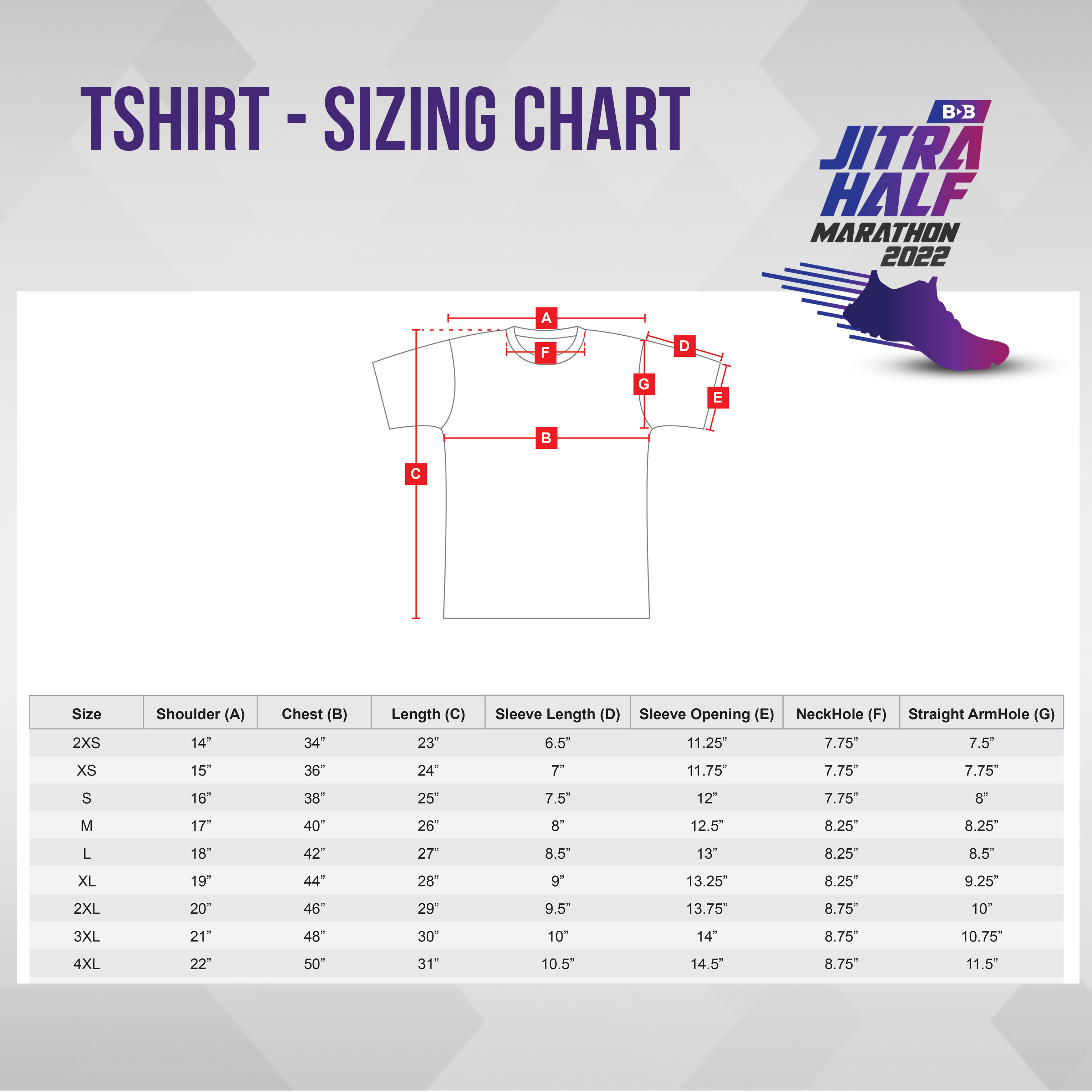 BDB Jitra Sizing Chart