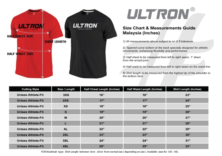 Run with Penyu - Sizing Chart