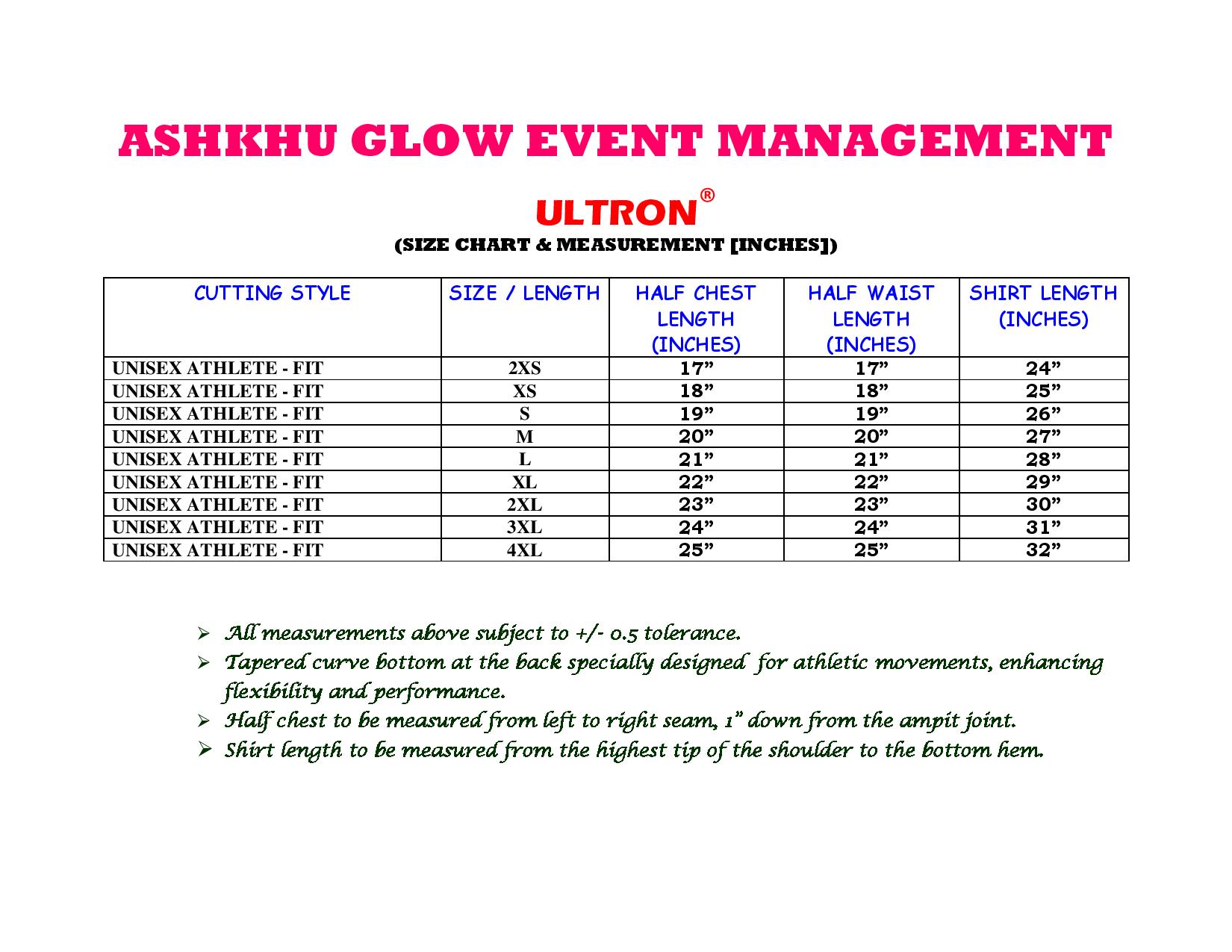 Virtual SP Half Marathon Sizing Chart