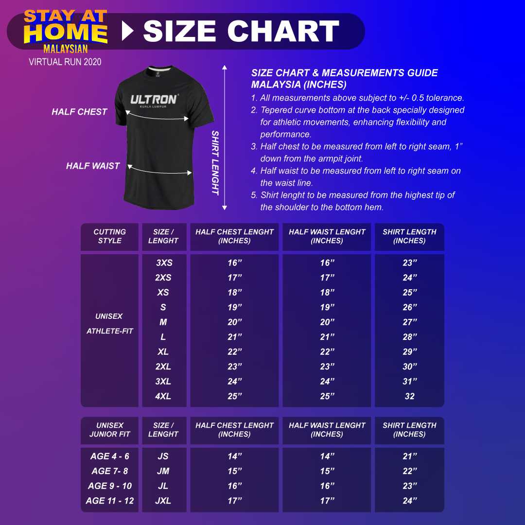 Stay At Home - Sizing Chart