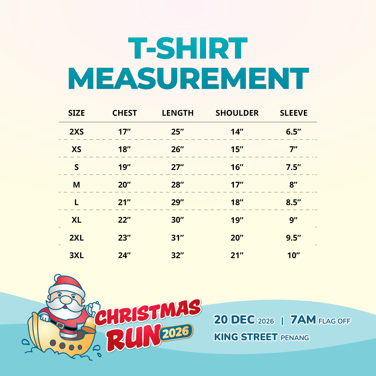 christmas run 2026 shirt size chart