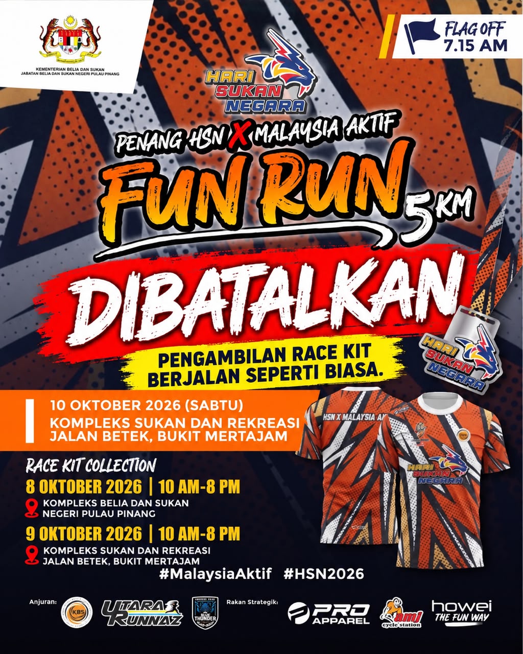 Penang HSN X Malaysia Aktif Fun Run 2026 walkers at Kompleks Sukan Dan Rekreasi Jalan Betek