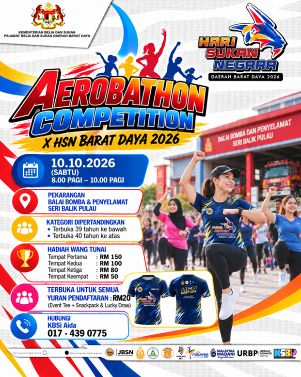 Aerobathon Competition X HSN Barat Daya 2026 runners at Perkarangan Balai Bomba & Penyelamat Seri Balik Pulau