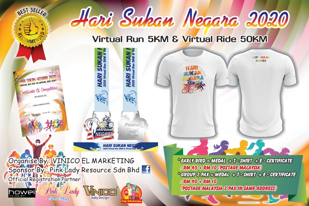 Hari Sukan Negara 2020 Virtual Run 5KM Or Virtual Ride 50KM banner