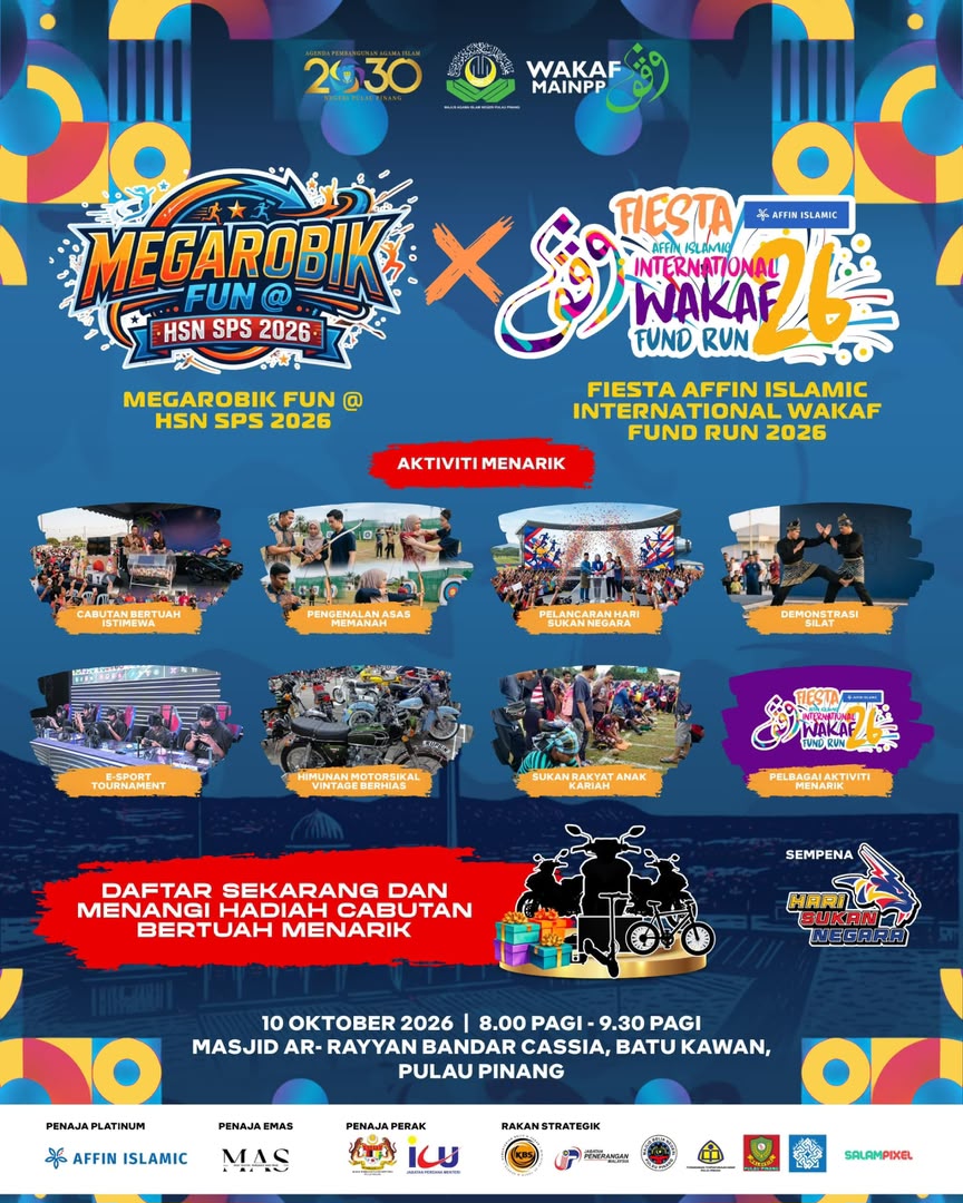 MEGAROBIK FUN @ HSN SPS 2026 X FIESTA AFFIN ISLAMIC INTERNATIONAL WAKAF FUND RUN 2026 participants at Masjid Ar-Rayyan