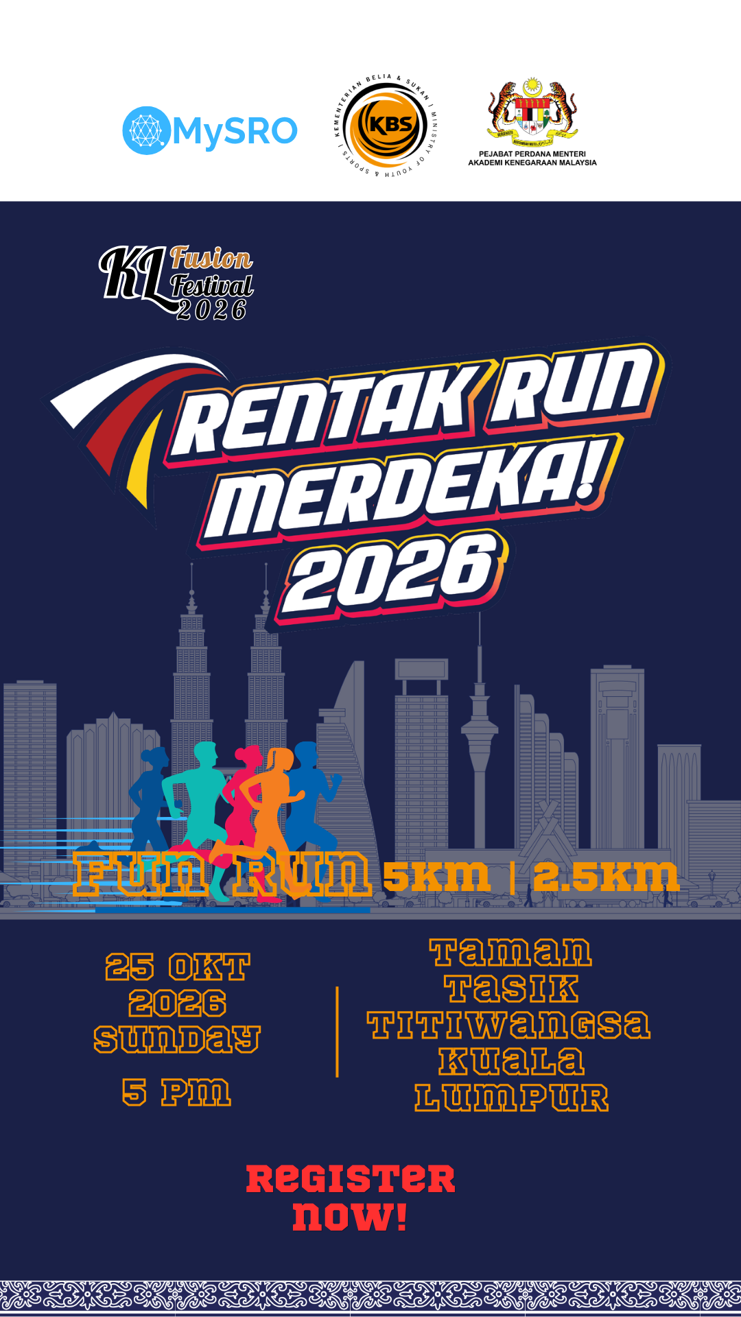 Rentak Run Merdeka 2026 runners at Taman Tasik Titiwangsa