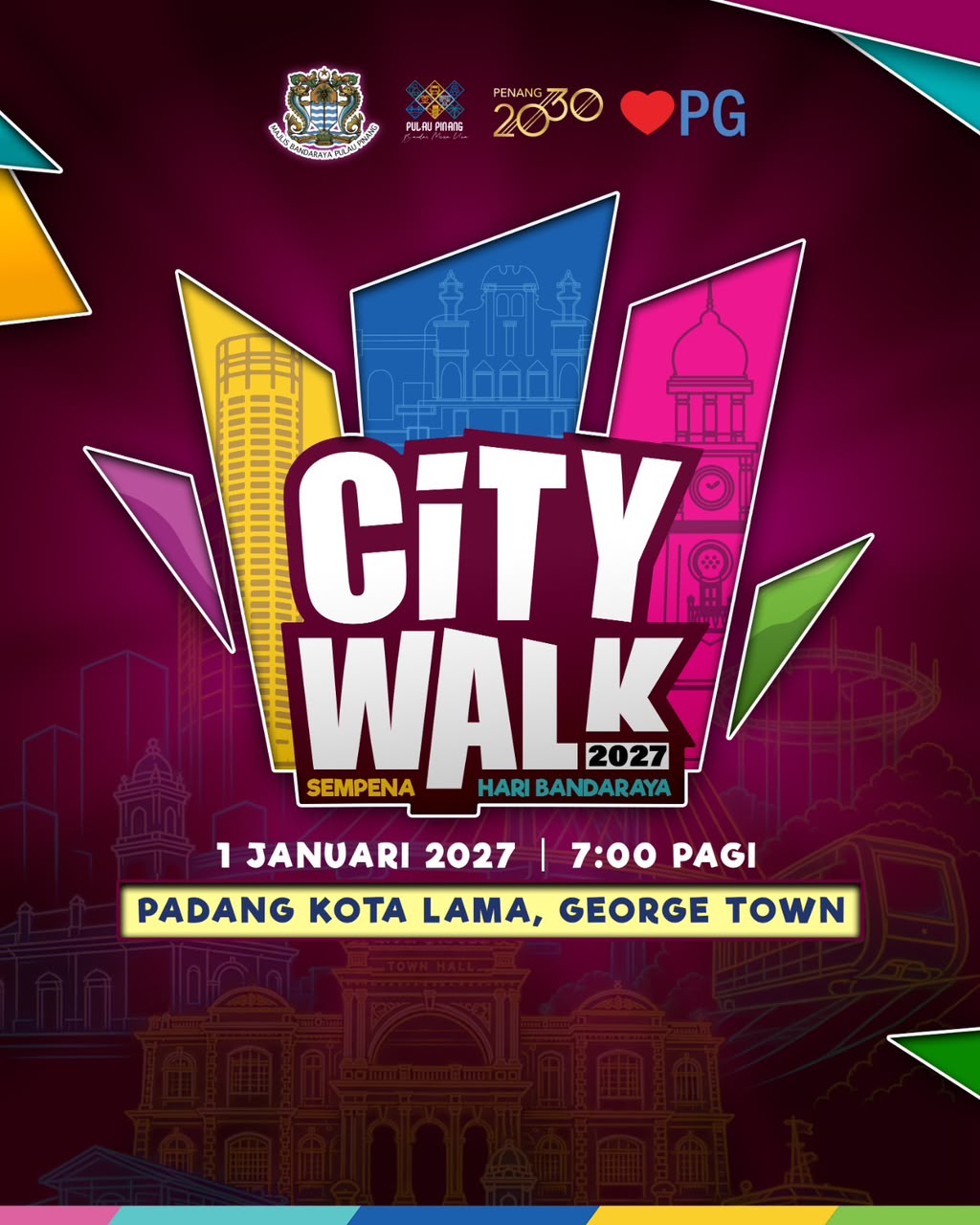 City Walk 2027 Sempena Hari Bandaraya participants at Padang Kota Lama