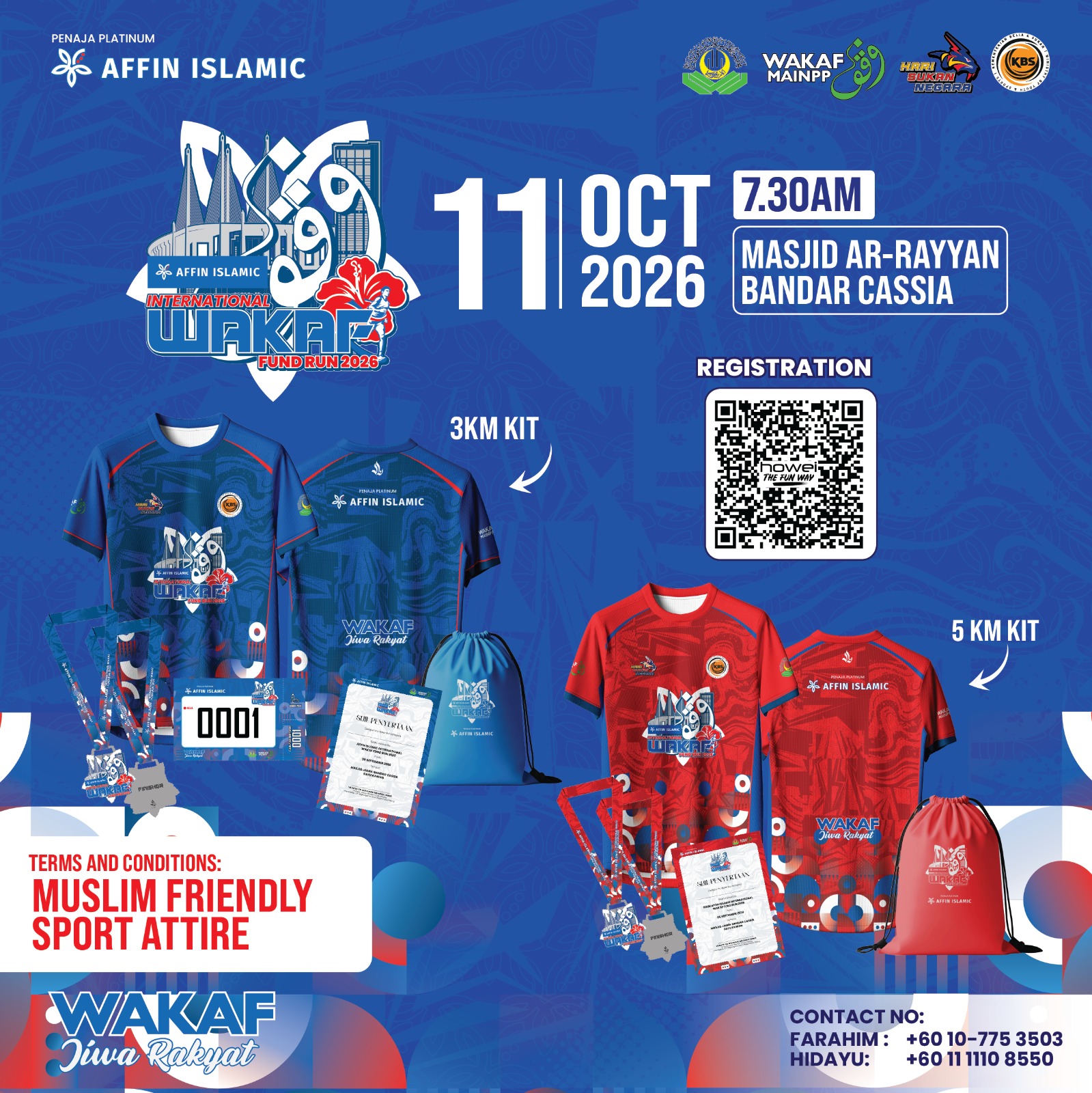 Affin Islamic International Wakaf Fund Run 2026 participants at Masjid Jamek Bandar Cassia