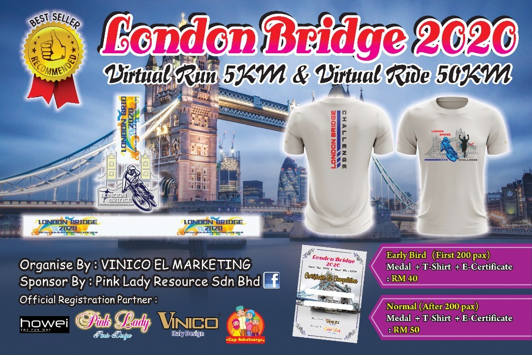 London Bridge 2020 Virtual Run 5KM Or Virtual Ride 50KM banner