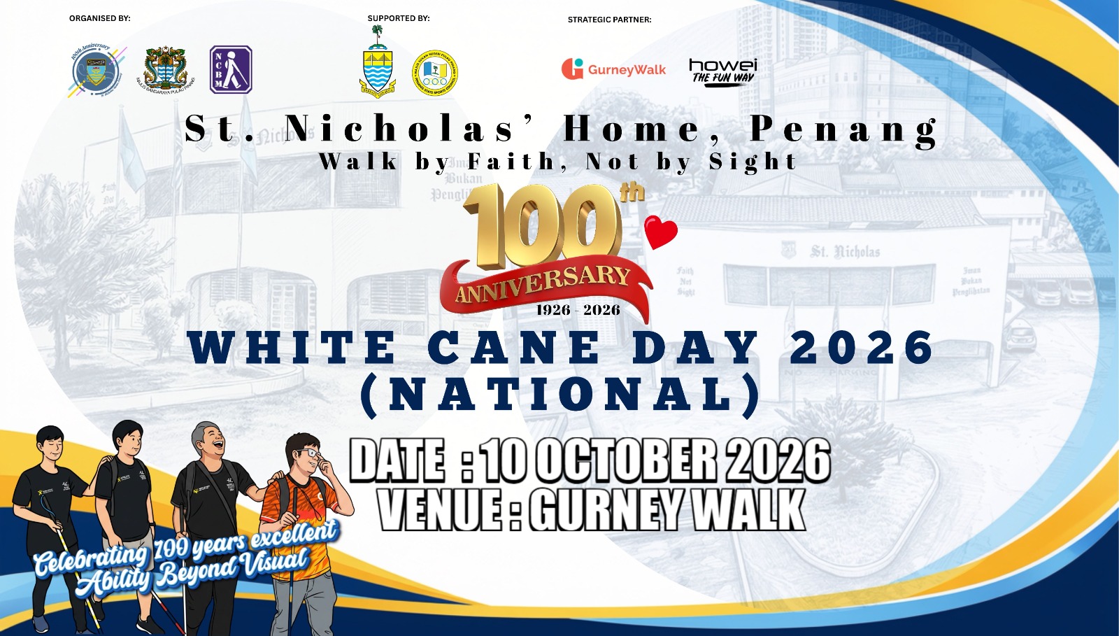 SNH 100th Anniversary National White Cane Day Fun Walk 2026 participants at Gurney Walk