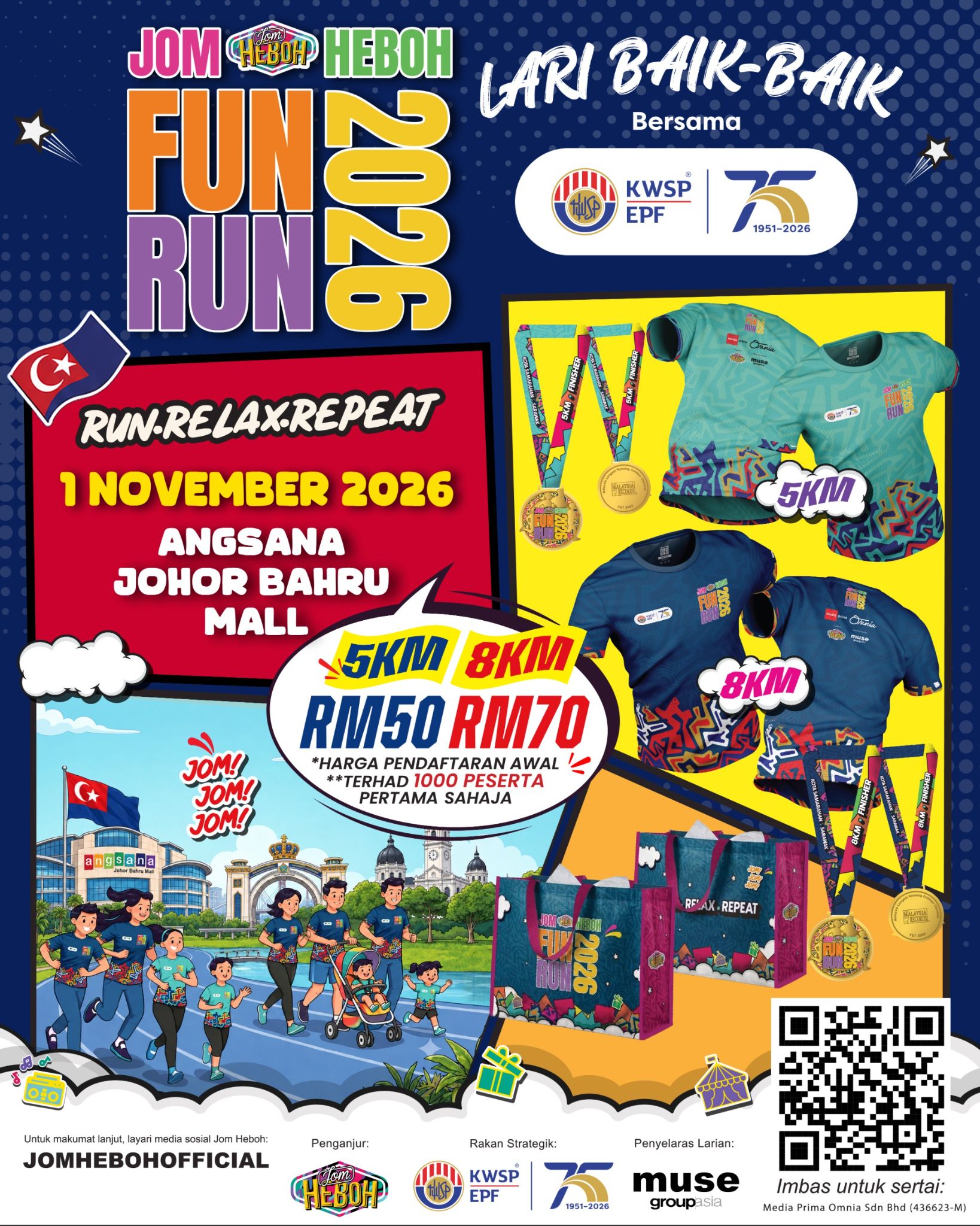 Jom Heboh Fun Run 2026 @ Johor participants at Angsana Johor Bahru Mall