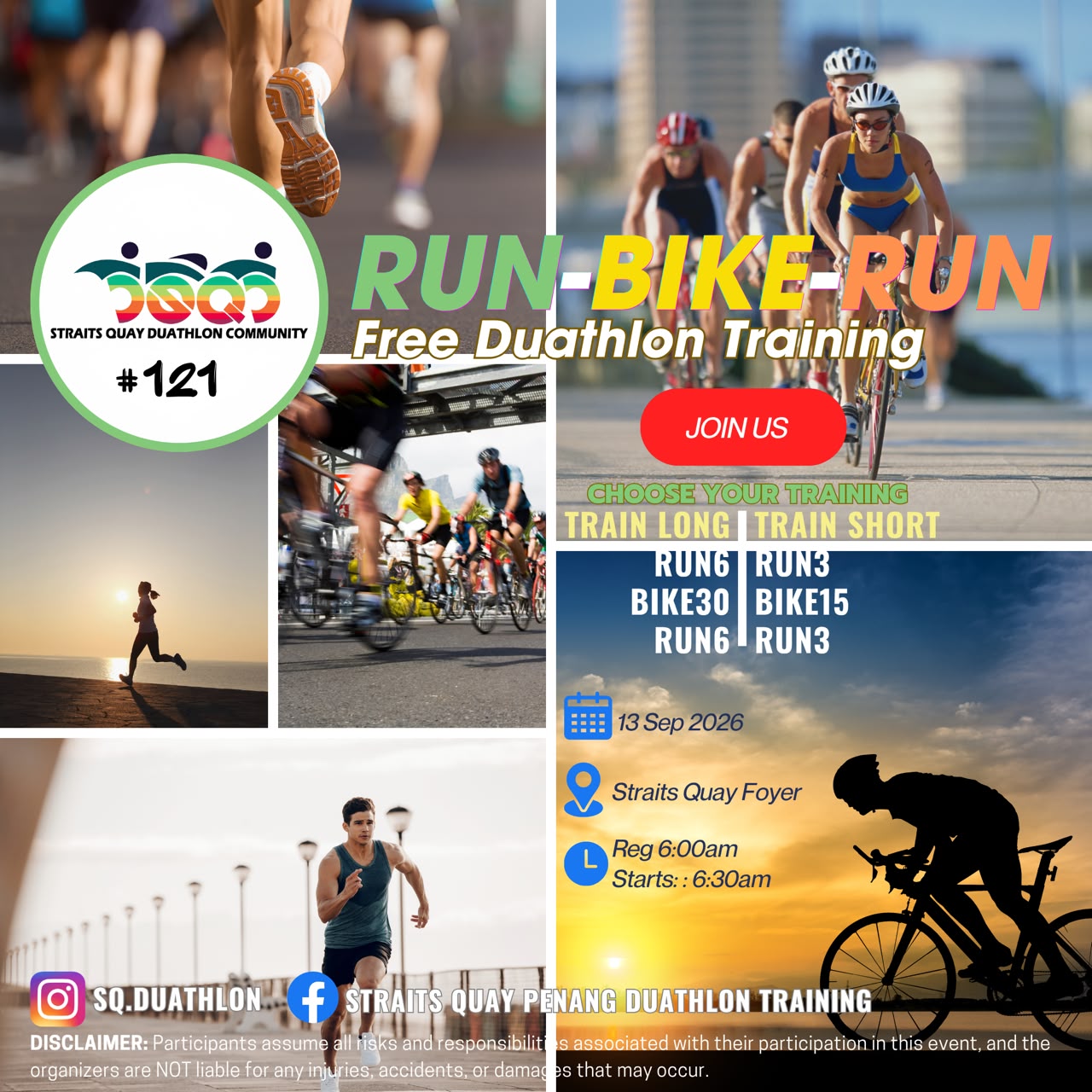 SQDTT #121 RUN-BIKE-RUN Free Duathlon Training cyclists at Straits Quay Foyer