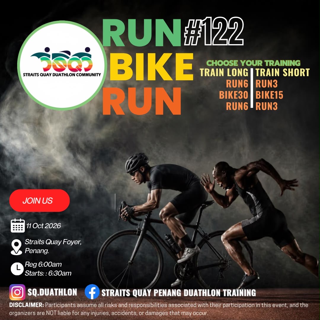 SQDTT #122 RUN-BIKE-RUN Free Duathlon Training cyclists at Straits Quay Foyer