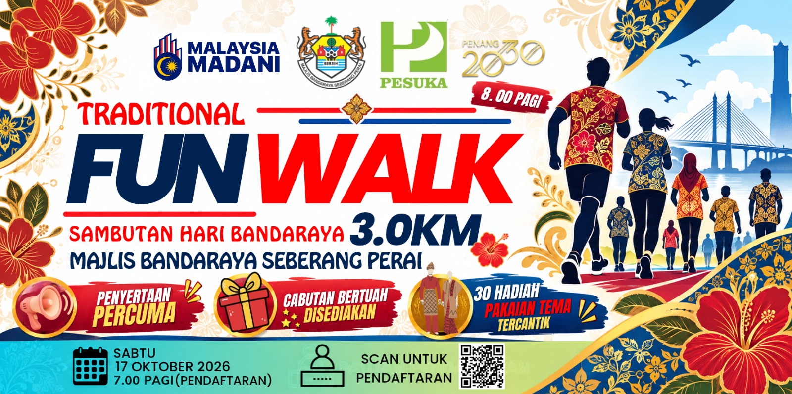 Traditional Fun Walk Sambutan Hari Bandaraya walkers at Majlis Bandaraya Seberang Perai