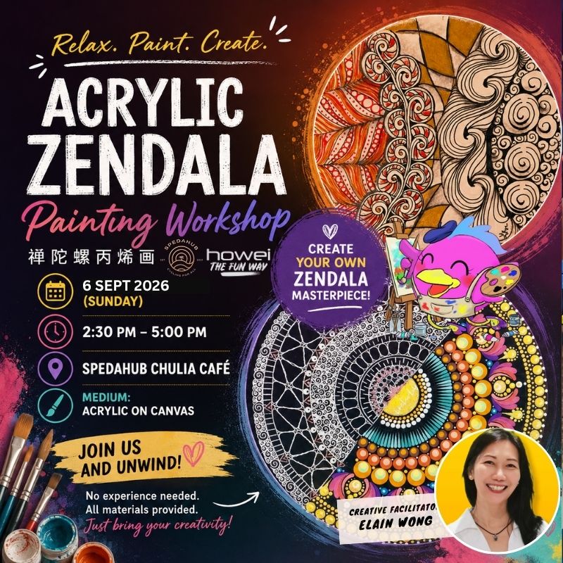 Zendala Painting Workshop 6 Sept 2026 workshop participants at Spedahub Chulia Café