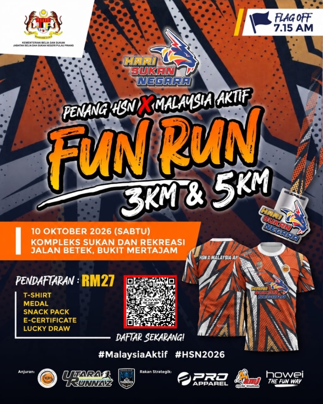 Penang HSN X Malaysia Aktif Fun Run 2026 walkers at Kompleks Sukan Dan Rekreasi Jalan Betek