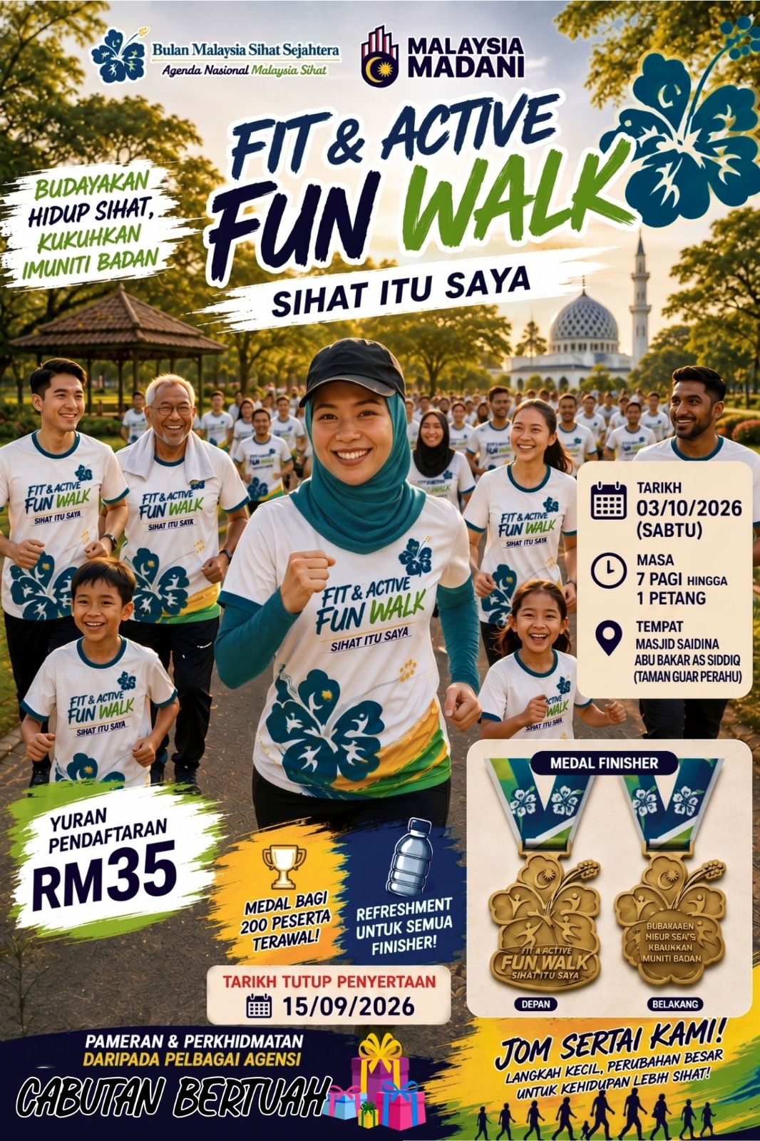 Fit & Active Fun Walk walkers at Masjid Saidina Abu Bakar As-Siddiq
