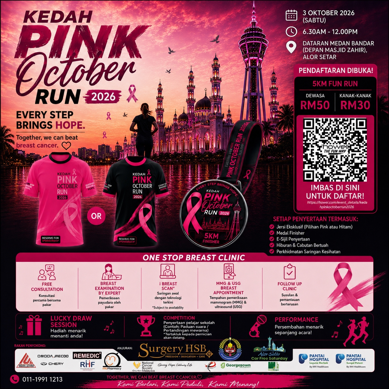 Kedah Pink October Run 2026 participants at Dataran Medan Bandar (Opposite Masjid Zahir)