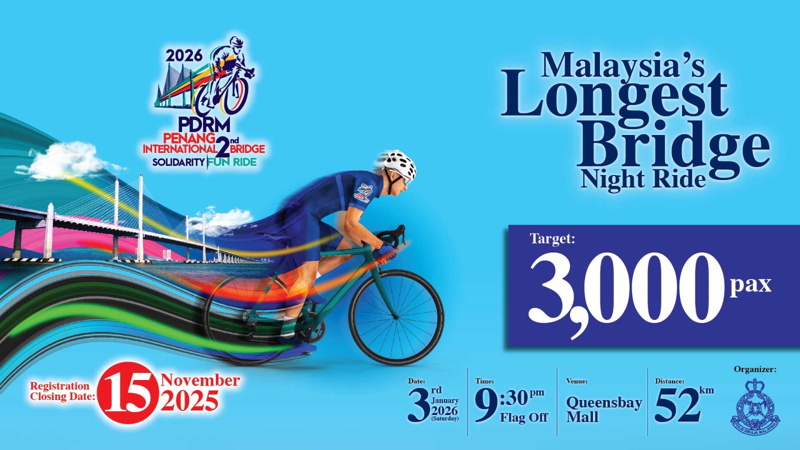 PDRM Penang International 2nd Bridge Solidarity Fun Ride 2026 banner