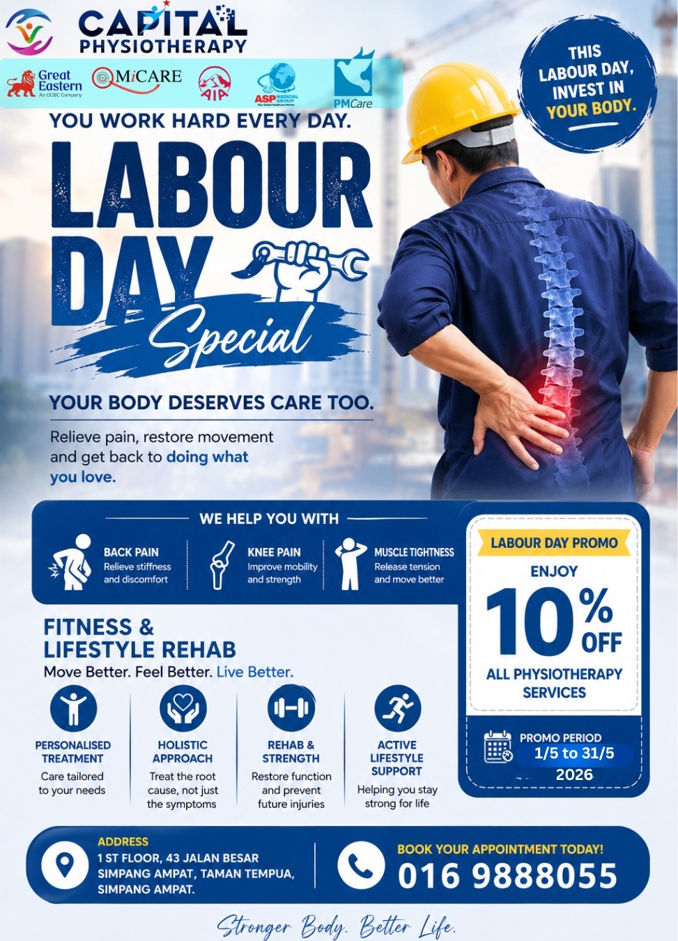 Labour Day Specials 2026  : 10% OFF Physiotherapy Services banner