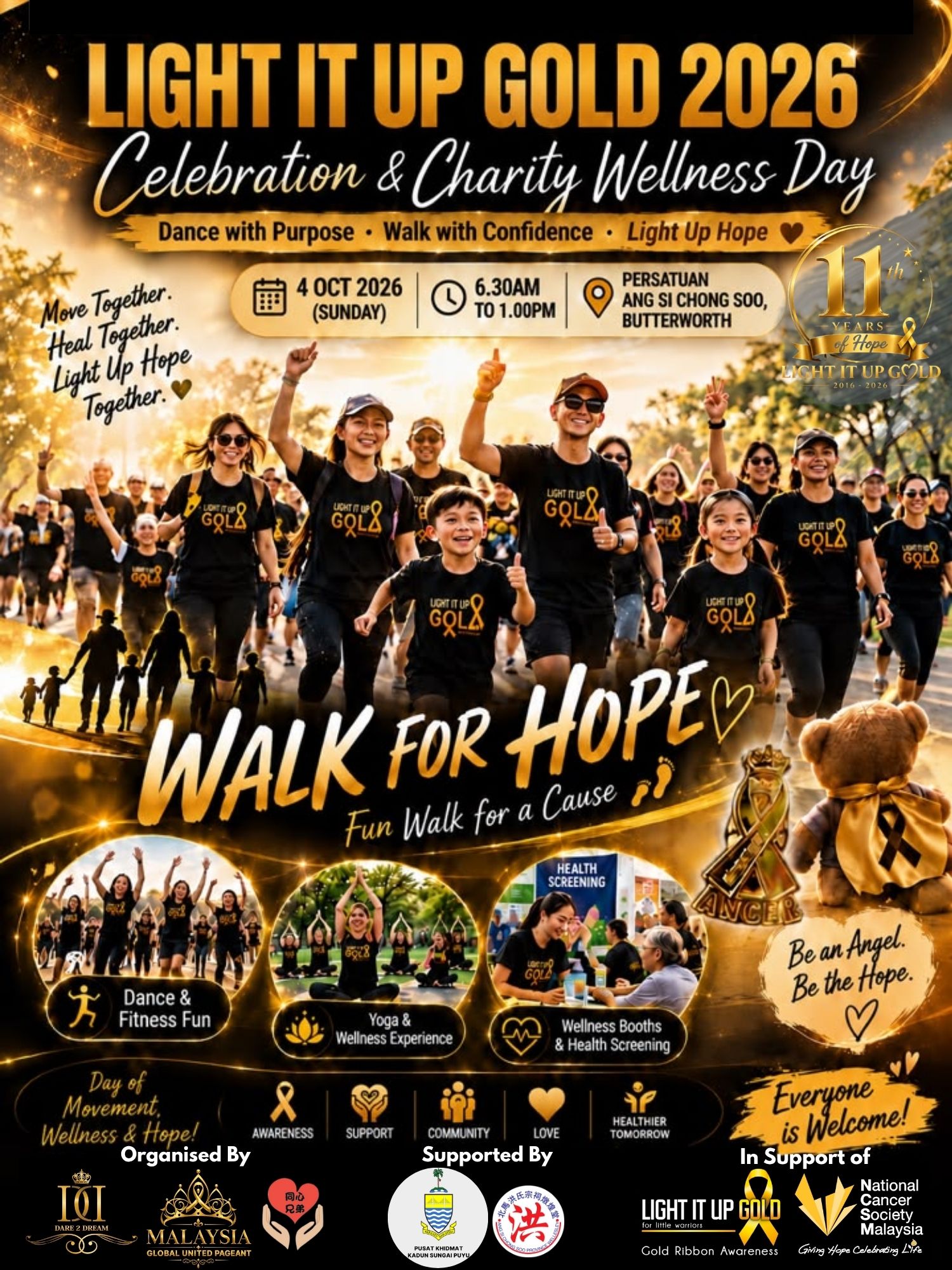 Light It Up Gold 2026 Celebration & Charity Wellness Day Walk For Hope 2026 banner