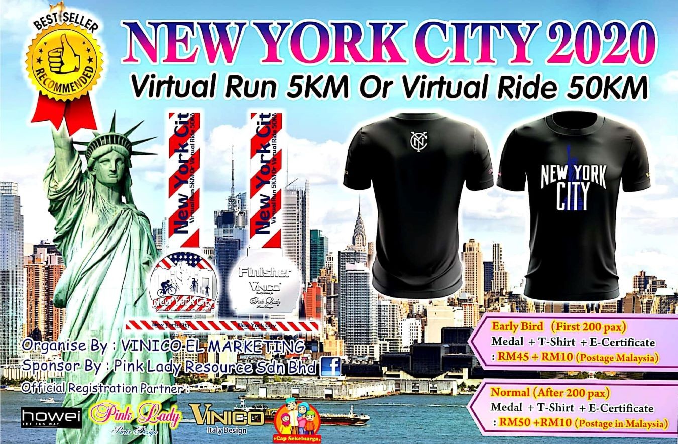 New York City 2020 Virtual Run 5KM Or Virtual Ride 50KM banner