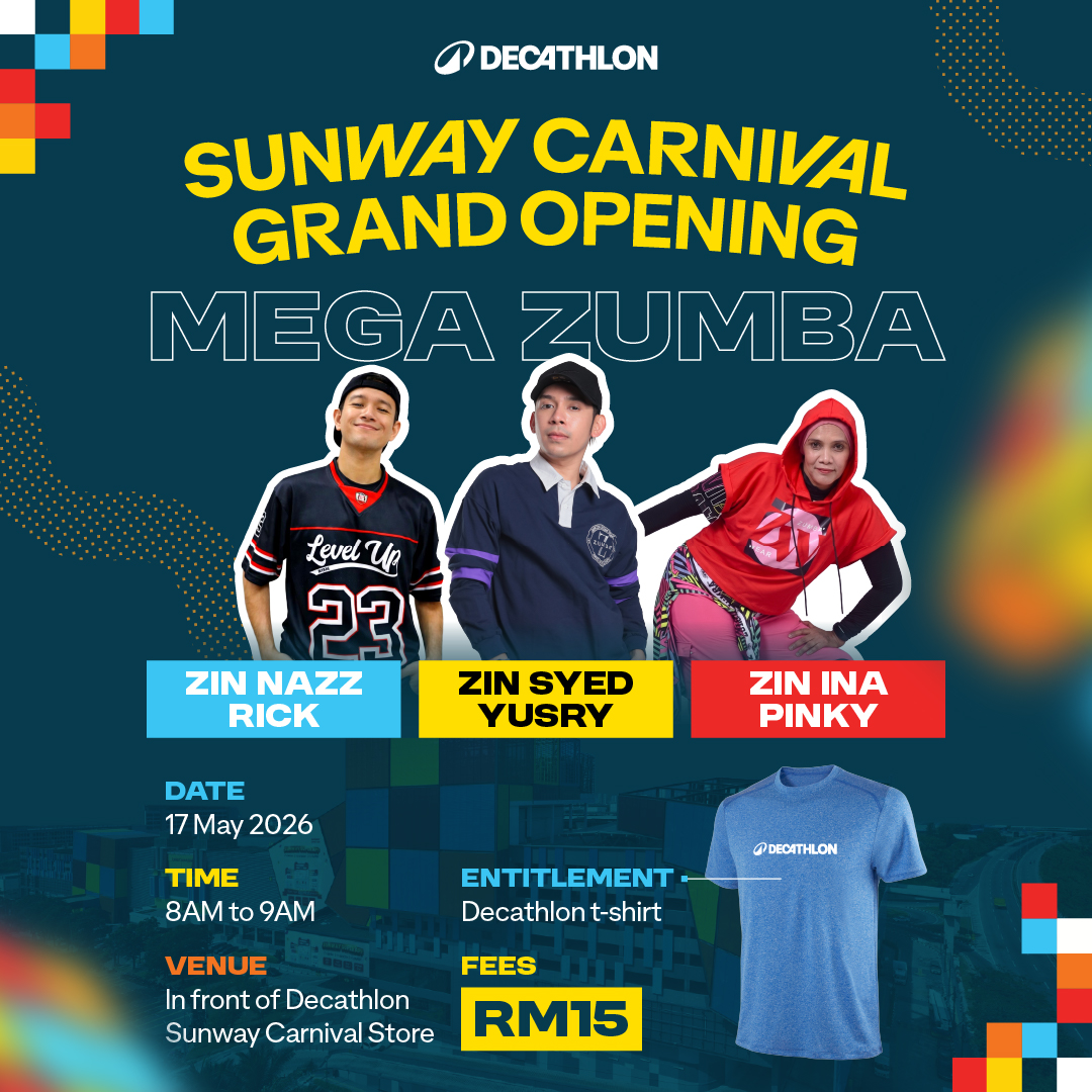Decathlon Penang Sunway Carnival Grand Opening Mega Zumba 2026 banner