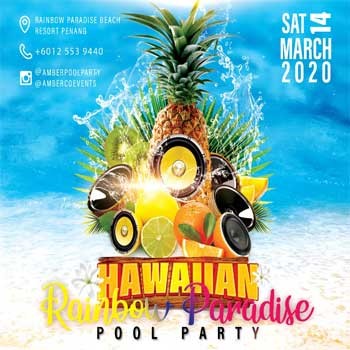 Hawaiian Rainbow Paradise Beach Resort Pool Party banner